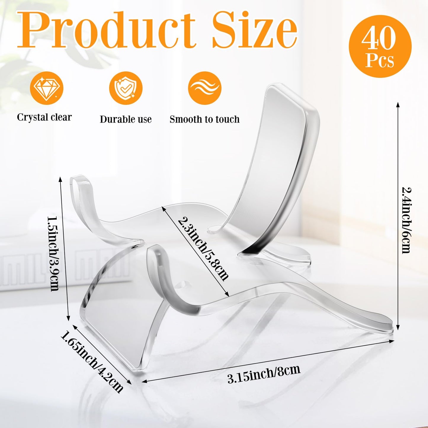 Jetec 40 Pcs Acrylic Rock Display Stand Crystal Holder Easel Stands Rock Display Stands Clear Pedestal Holders Collectibles for Geodes Mineral Agate Coral (Large)
