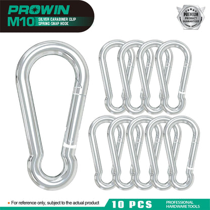 Prowin 10pcs M10 Heavy Duty Carabiner Clips, 1191 lbs Capacity Spring Snap Hook, 4 Inch Galvanized Steel Quick Link for Hiking, Camping, Hammock, Swing, Outdoor Gear