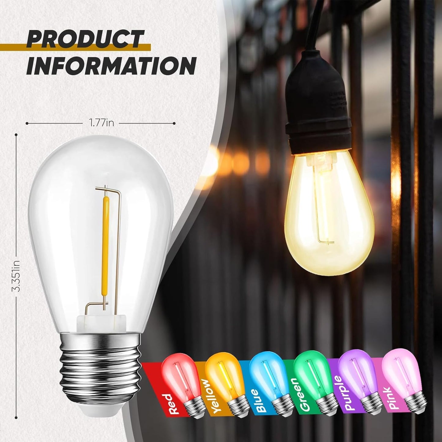 JAHEKS 30-Pack Orange String Light Bulbs, S14 LED Replacement Bulbs for Outdoor String Lights, Patio Light Bulbs, 1W E26 Base for Christmas Halloween,Holiday Lighting,Home Decor