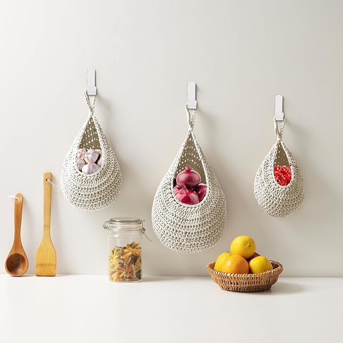 Hanging Fruit Large Basket Set of 3, Boho Wall Hanging Storage Basket