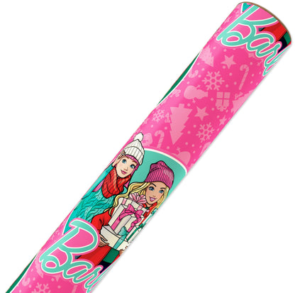 American Greetings Pink Christmas Wrapping Paper Roll for Kids, Barbie and Friends Holiday Gift Wrap (1 Reversible Roll, 75 sq. ft.) Barbie, Daisy, Brooklyn