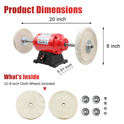 BLACKCUBE Bench Buffer Polisher Motor with 8 Inch Dual Buffering Wheels, Benchtop Polishing Machine for Jewelry, Metal, Wood, Plastic and Knife Sharpening