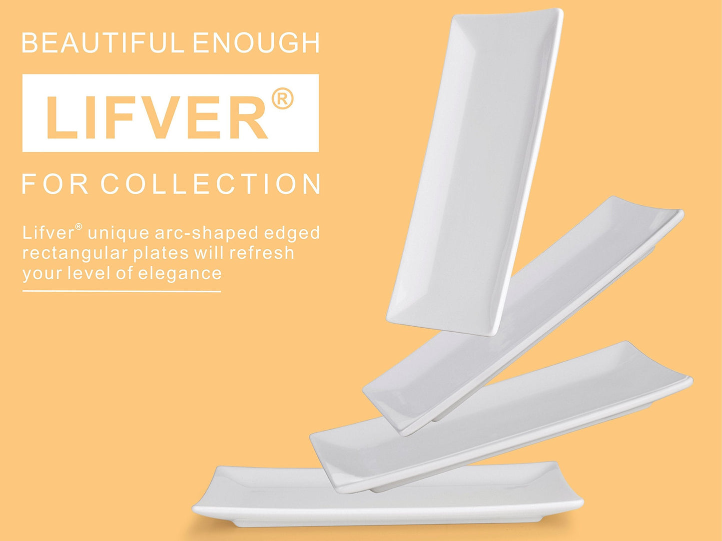 LIFVER Serving Platter, White Rectangle Plates Set of 4, 10 Inches Sushi Plate, Ceramic Serving Trays for Party, Dessert, Appetizer, Steak, Serving Dishes for Entertaining, Dishwasher & Oven Safe