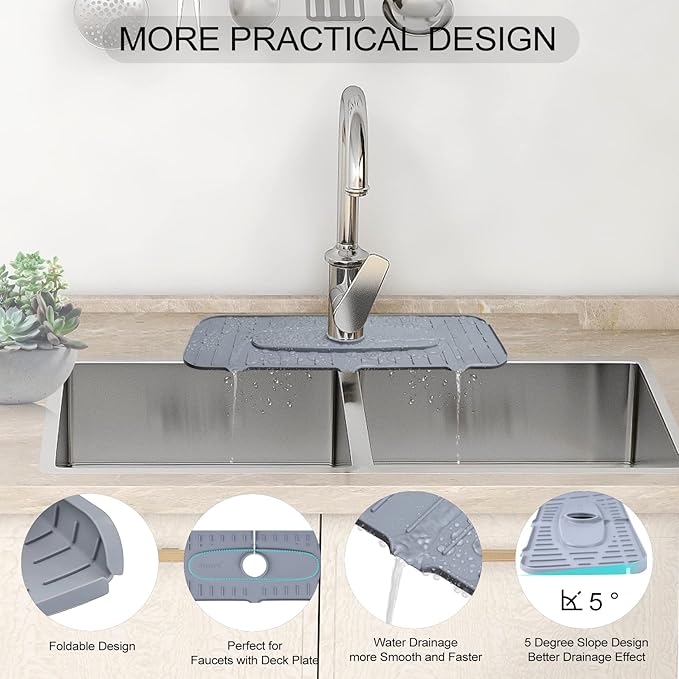 Silicone Faucet Mat, Kingmall Kitchen Faucet Mat Silicone Faucet Drip Catcher