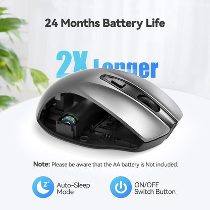 TECKNET Wireless Mouse, 2.4G Ergonomic Optical Mouse, Computer Mouse for Laptop, PC, Computer, Chromebook, Notebook, 6 Buttons, 24 Months Battery Life, 2600 DPI, 5 Adjustment Levels