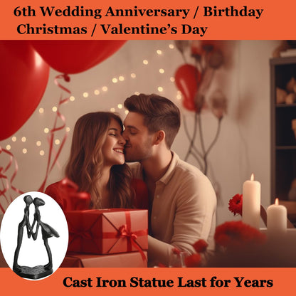Aoneky Affectionate Couple Art Iron Sculpture, 6 Years of Love Wedding Passionate Love Figurine Statue Romantic Metal Ornament Mantelpiece Table Decoration (Hold Hands Kiss)