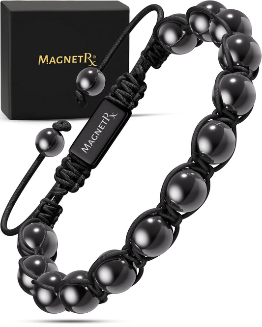 MagnetRX Magnetic Hematite Bracelet - Max Strength Magnet Stones - Magnetic Beaded Bracelets for Men and Women (Bali 8mm Bead)
