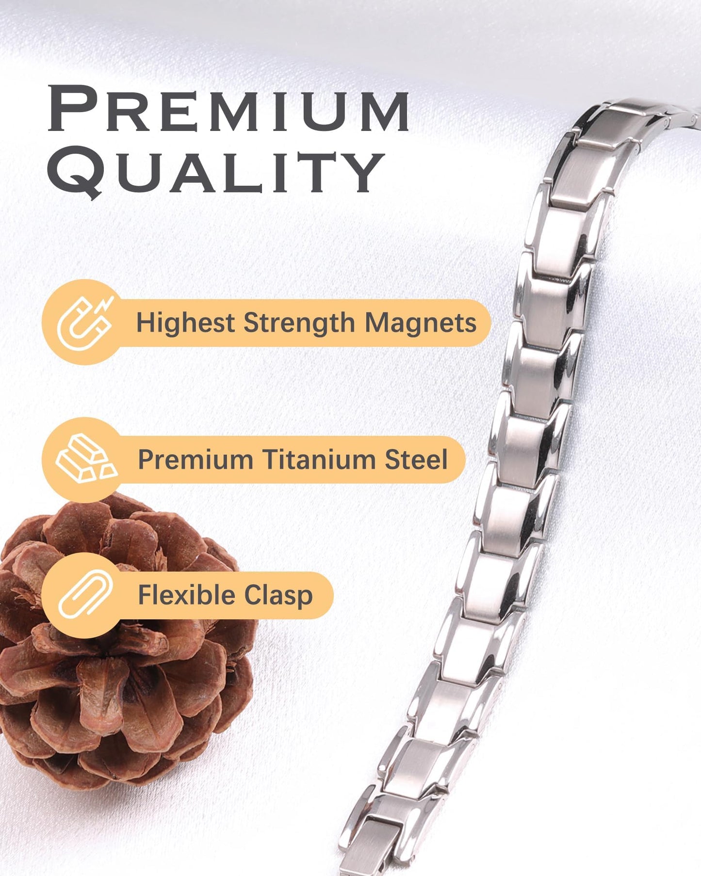 Jeracol Titanium Steel Magnetic Bracelets for Men,Magnetic Wristband with Ultra Strength Magnets, Adjustable Length with Links Removal Tool & Gift Box