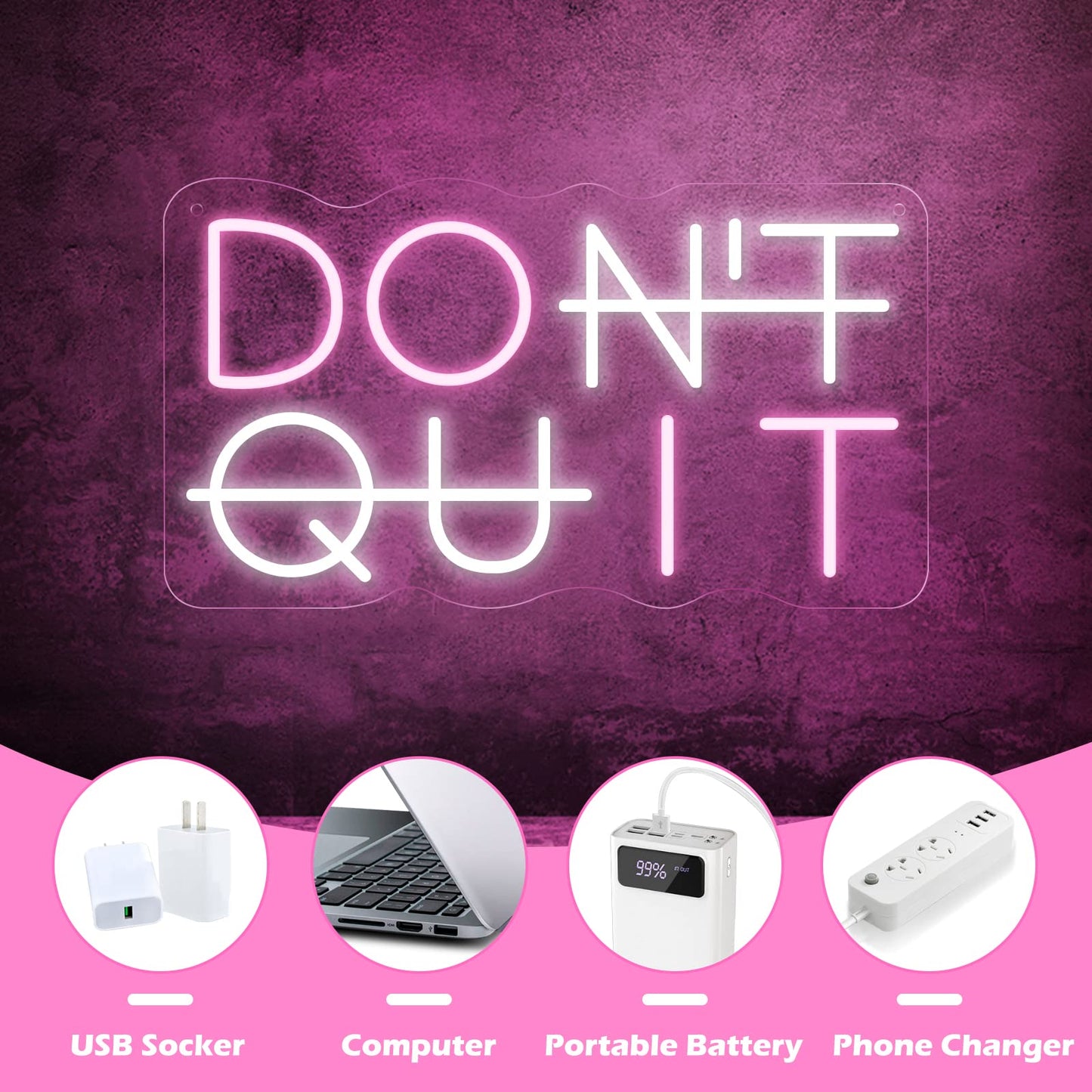 YIKBIK Don't Quit LED Neon Sign for Wall Decor, DO IT Neon Lights Party Decorations, USB Powered Switch Lighting Adjustable for Office, Gym, Man Cave, Gamer Room Decor
