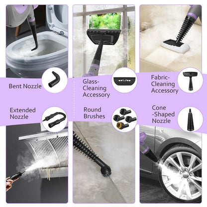Pressurized Handheld Multi-Surface Natural Steam Cleaner with 12 pcs Accessories, Multi-Purpose Steamer for Home Use, Steamer for Cleaning Floor, Upholstery, Grout and Car (Grey)