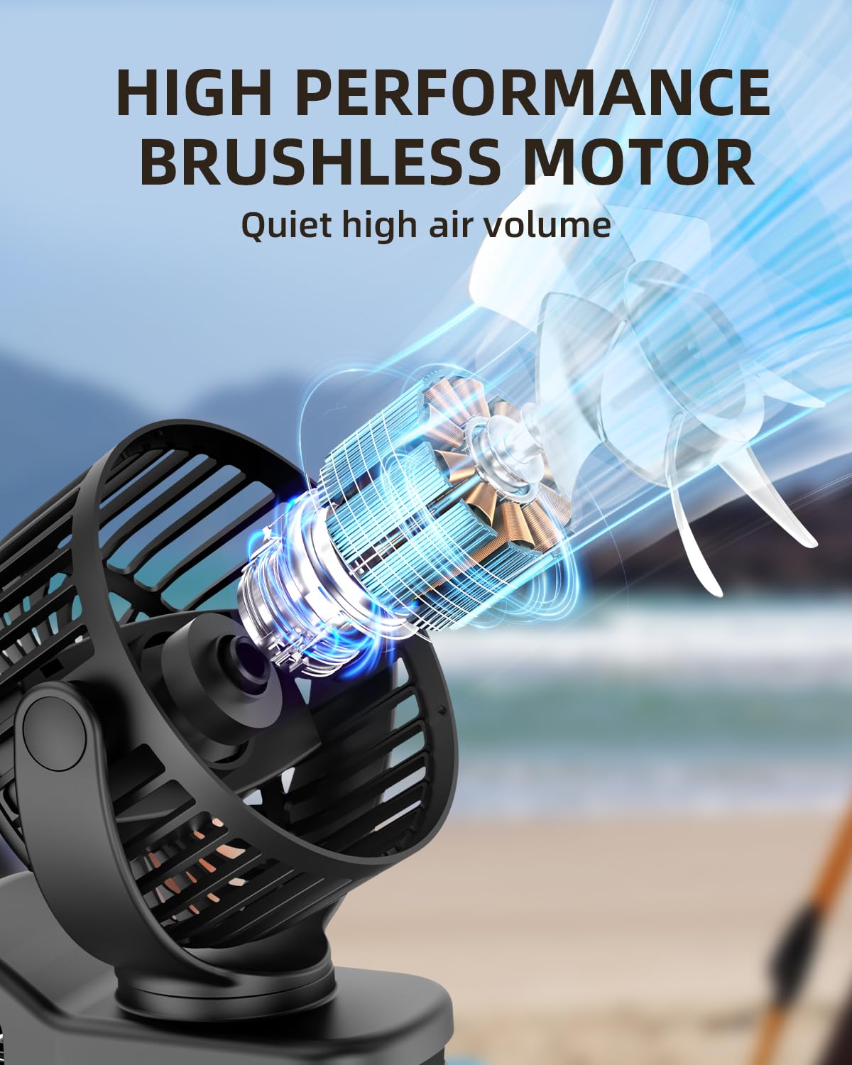 TUNISE Mini Clip on Fan, Battery Operated Desk Fan, Digital display，3 Speeds Adjustable, Bidirectional 360 ° Adjustable, Super Strong Wind, Portable Fan for Home Office Stroller Camping Black