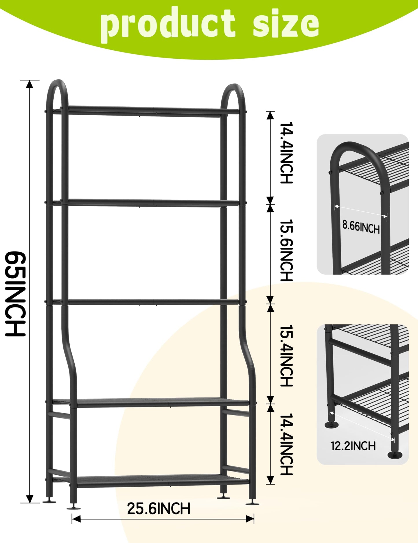Yutrchey 5-Tier Metal Plant Stand - Heavy Duty Indoor Outdoor Flower Shelf for Multiple Pots, 65" Tall Vertical Holder with Adjustable Leveling Feet & Wall-Fixing Kits, Black