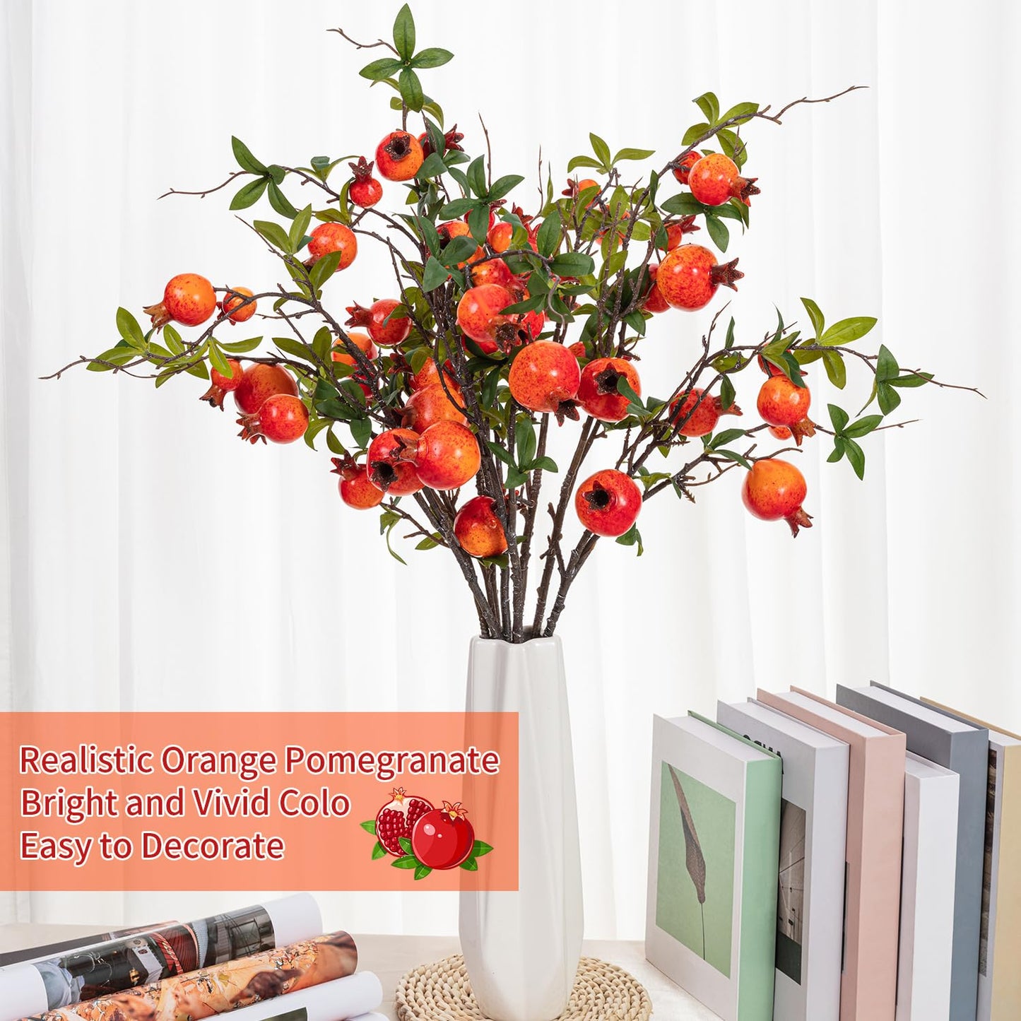 TORINALITAL 4Pcs 31.5 Inch Artificial Pomegranate Branches, Fake Fruit Branch, Artificial Plants for Living Room Dorm Decor Christmas Farmhouse Vase Arrangement Centerpiece