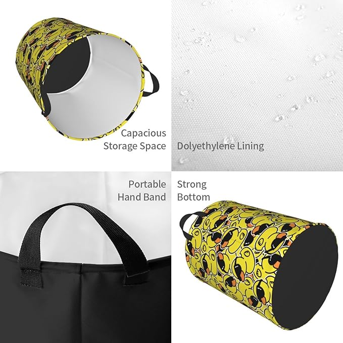 Cute Rubber Ducks With Funny Sunglasses Laundry Hamper Bag With Waterproof Liner