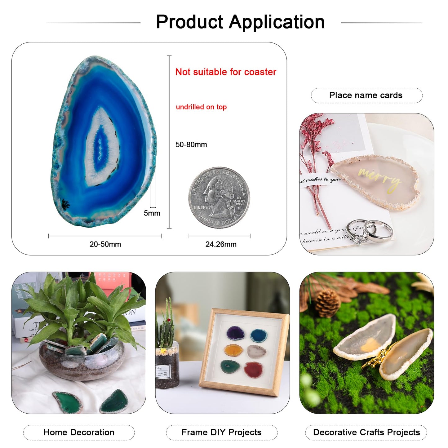 mookaitedecor Polished Agate Light Table Slices,Geode Agate Slab Cards Pack of 12