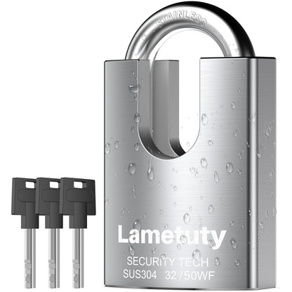 Stainless Steel Heavy Duty Padlock - 50mm Width, Weatherproof, Anti Rust, 3 Keys for Door, Gate, Garden, Garages, Fence, Warehouse, Tool Box