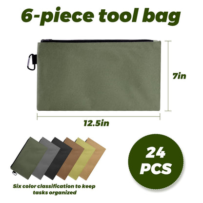 24 Pack Premium Tool Pouch Zipper Bag Premium Tool Pouch 600D Oxford Small Tool Bags with Carabiner Metal Zipper for Tools,Stationary, Pencil Pouch Craft Supplies,Electronics(12.6 inches x 7 inches)