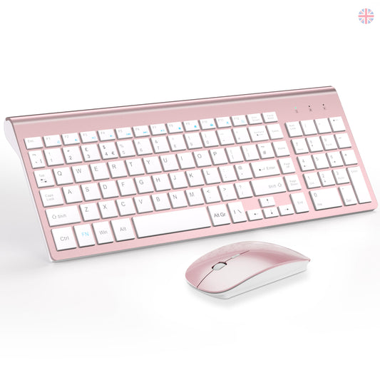 Wireless Keyboard and Mouse Ultra Slim Combo, TopMate 2.4G Silent Compact USB 2400DPI Mouse and Scissor Switch Keyboard Set with Cover, 2 AA & 2 AAA Batteries,for PC/Laptop/Windows/Mac-Rose Gold White