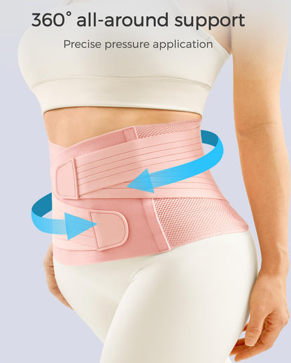 FREETOO Postpartum Belly Band Wrap for Women,Abdominal Binder Post Surgery,for Natural Delivery,C Section Belly Binder Post Partum,Stomach Binder Postpartum with Adjustable Compression,M,Pink