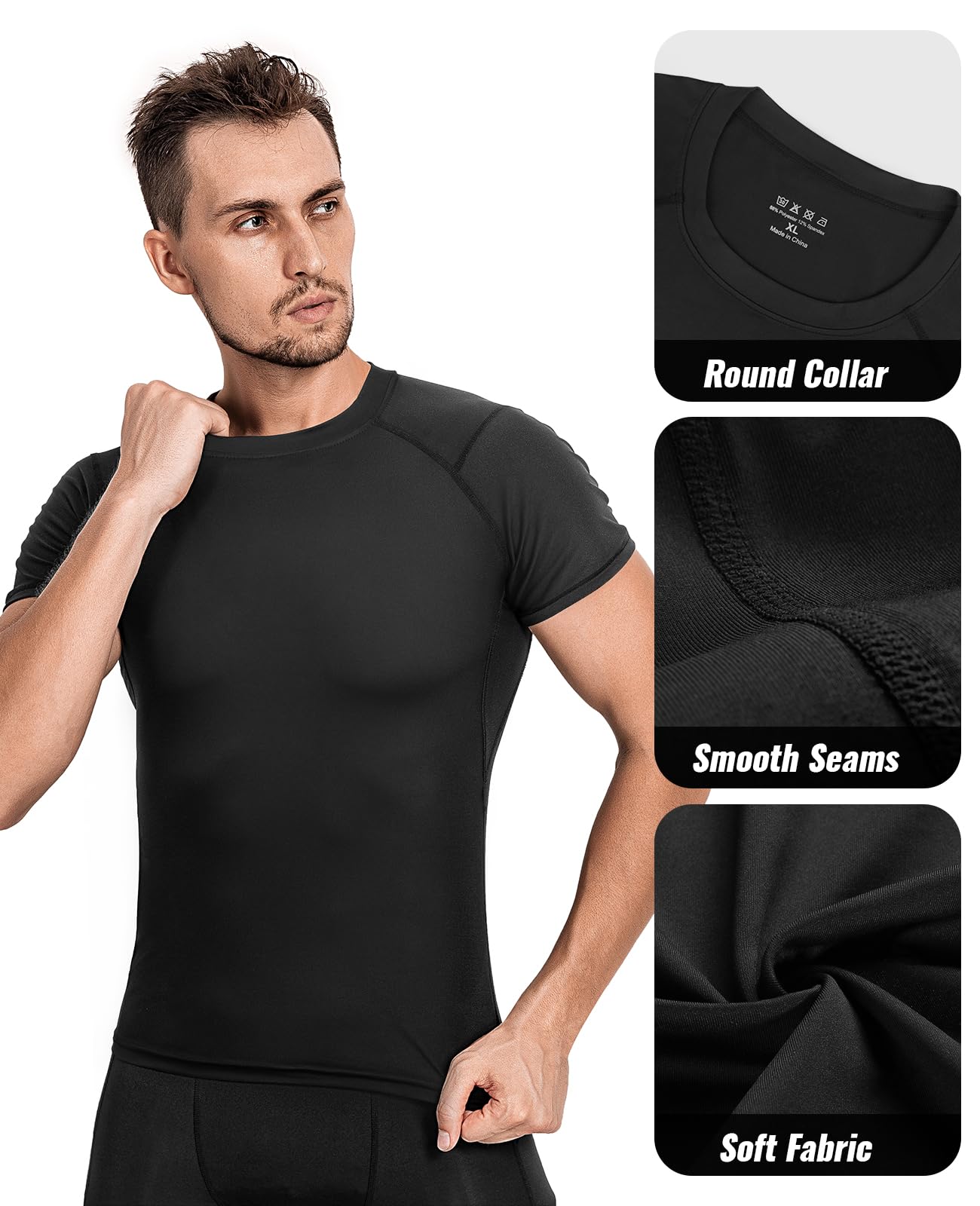 Niksa Men's Compression Shirts 1 Pack, Short Sleeve Athletic Compression Tops Cool Dry Workout T Shirt, Rash Guard Base Layer Undershirt