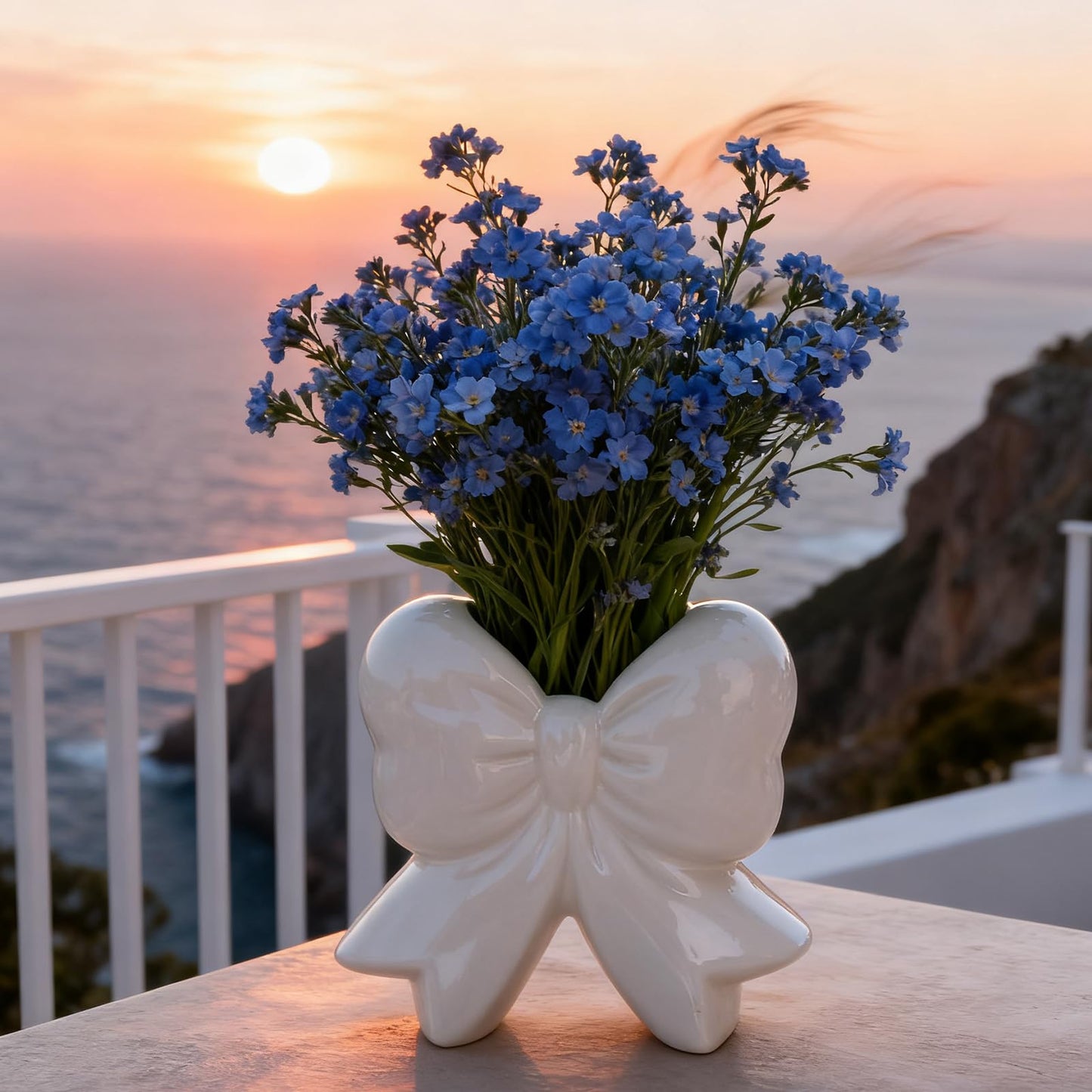 Disoza Bow Vase White Ceramic Vase Flower Cute Decorative Minimalist Farmhouse Beige Flowers Tulip Pampas Grass Modern Home Decor for Table Bathroom Shelf