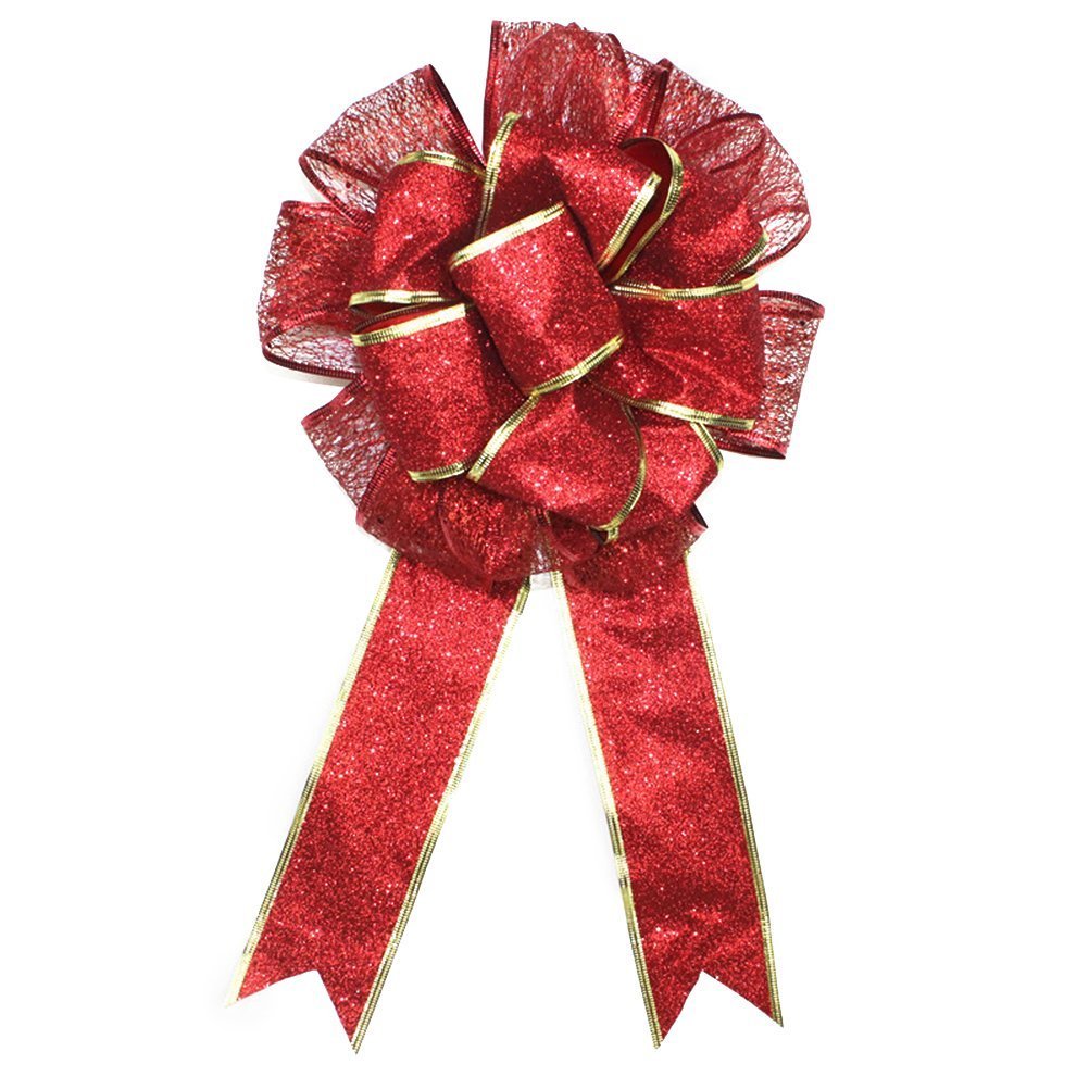 BinaryABC Valentine's Day Bows Decoration Ornaments,Christmas Tree Topper Bow(Red)