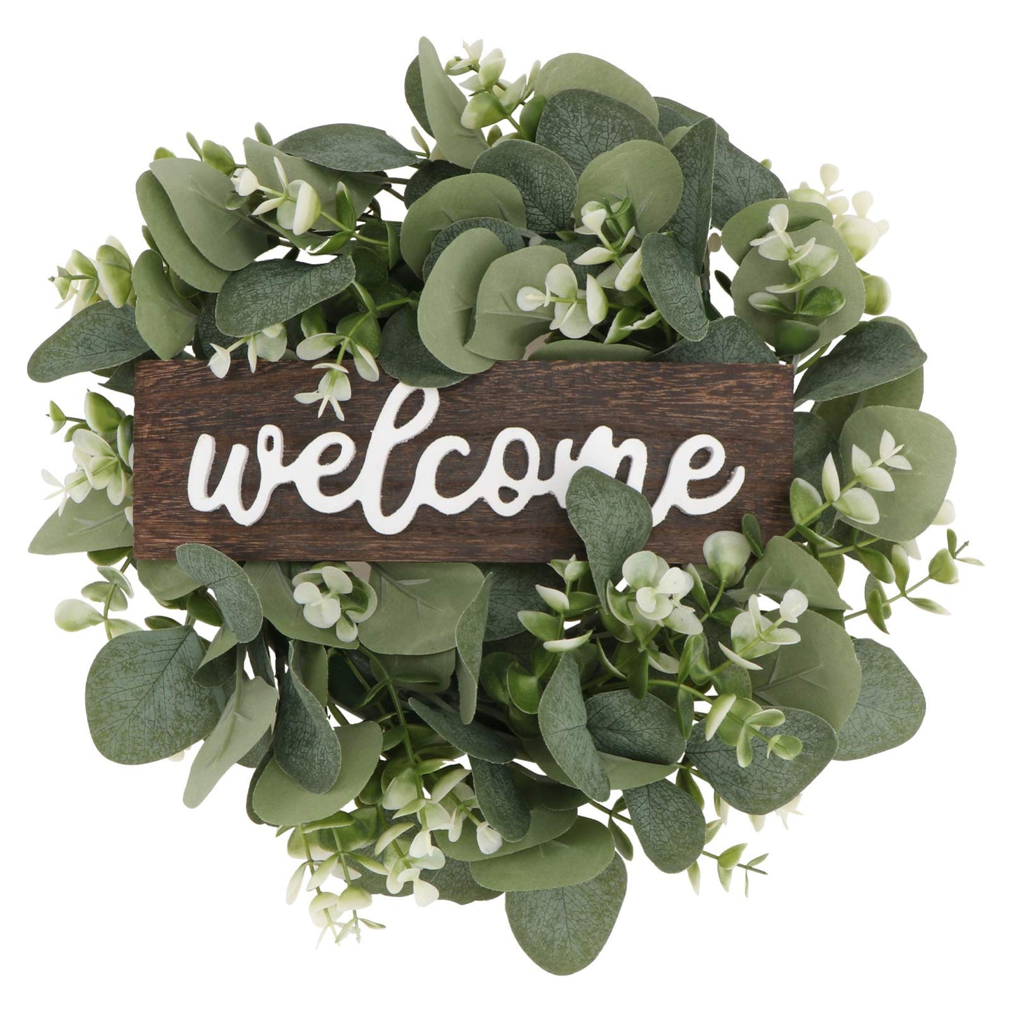 Spring Summer Garland Welcome Sign Artificial Eucalyptus Wreath Rustic Front Door Sign for Farmhouse Porch Front Door Decorations Welcome Eucalyptus Wreath