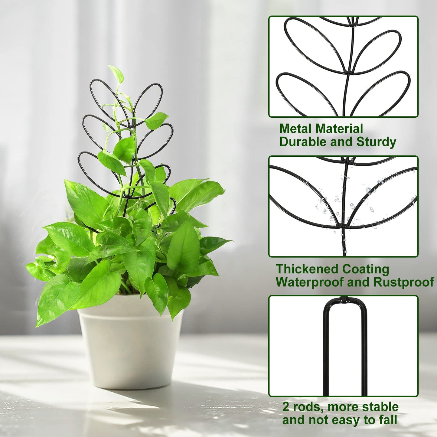 AUGSUN 2 Packs Indoor Plant Trellis Garden Trellis for Climbing Plants, 12 Inch Metal Leaf Shape Small Trelli for Potted Plants Plant Support for Houseplant with 50 Ties