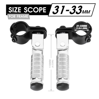 90 Degree Foldable Footpegs M8 Motorcycle Foot Pegs CNC Anti-Skid Footrest Passenger Pedal for Motorbike Mini Bike Dirt Pit Bike (Silver)