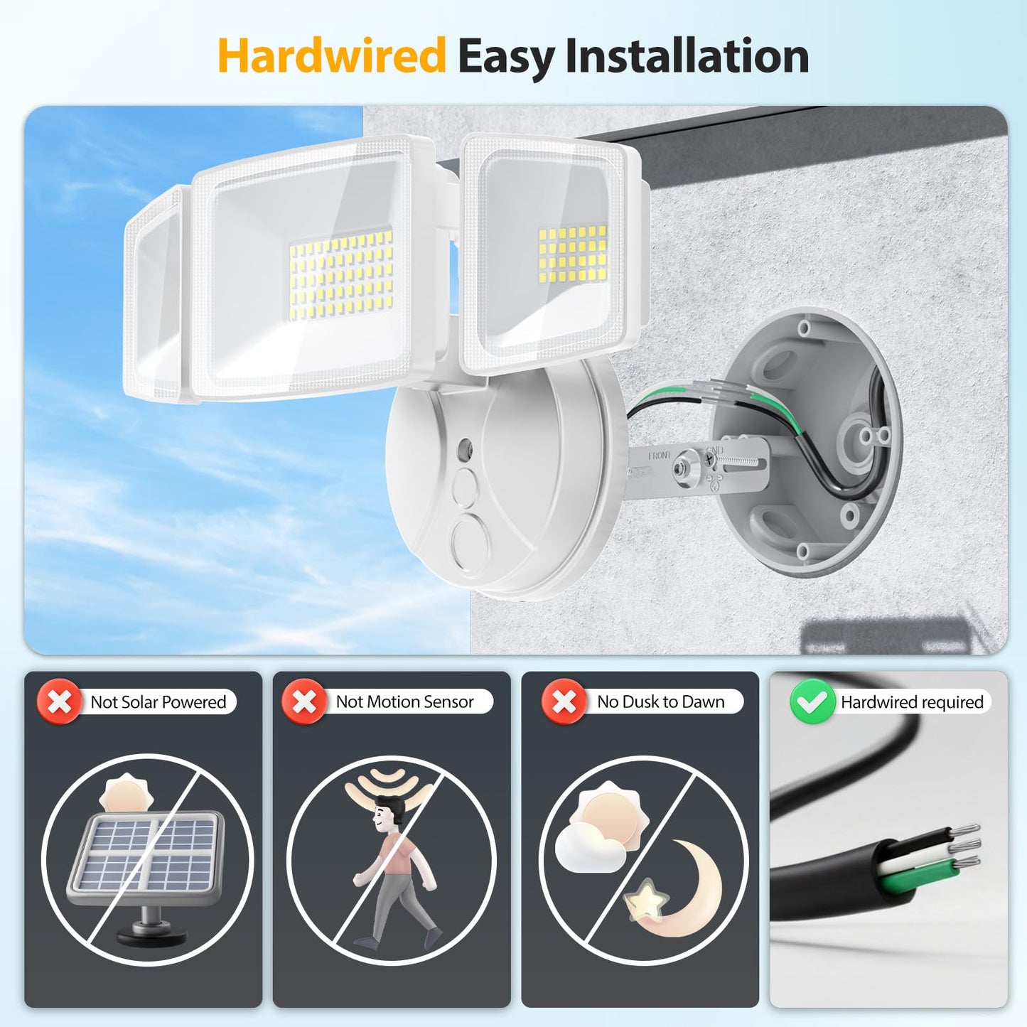 Onforu 3 Packs 75W LED Security Light, 7000LM Outdoor Flood Lights Fixture with 3 Adjustable Heads, IP65 Waterproof, 6500K White Brightness Exterior Wall Mount Security Light for Eave, Yard(White)