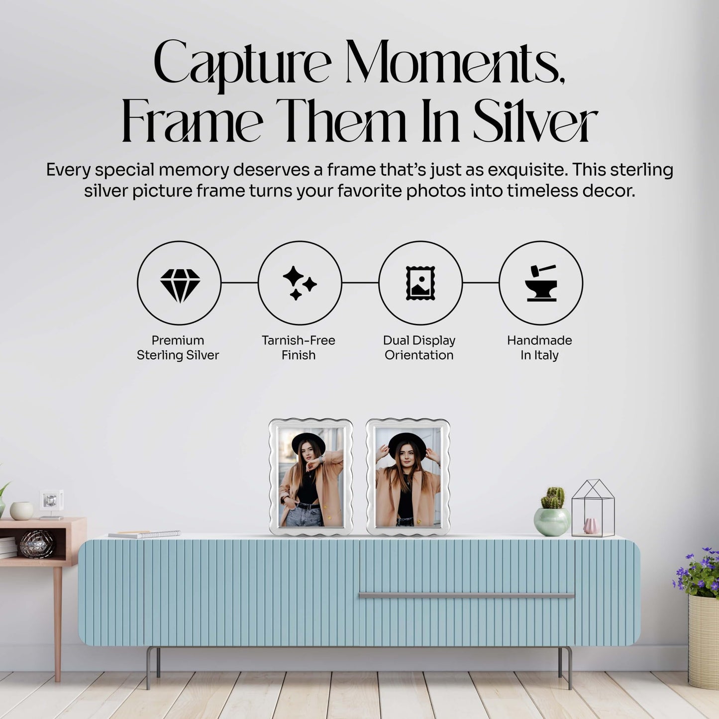 Argento SC Scalloped Sterling Silver Picture Frames - Handmade in Italy, Tarnish-free, Silver Picture Frame with Dual Easel for Portrait & Landscape Display, Exceptional Gift for Any Occasion (4 X 6)