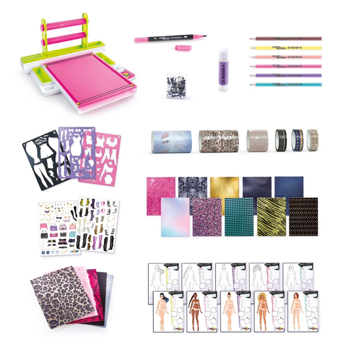 Style 4 Ever OFG 232 Fashion Designer Studio, Real Adhesive Fabrics, Design From Scratch, Stickers, Gems, Pencils, Gluestick + So Much, Multicoloured, Studio-OFG232