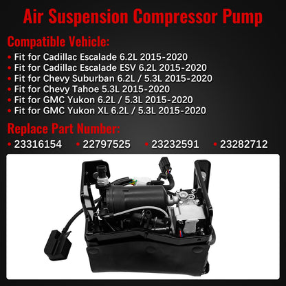 23316154 Air Ride Suspension Compressor Pump Fit for Cadillac Escalade ESV, for Chevy Suburban Tahoe, for GMC Yukon XL 2015-2020, OE Replace 22797525, 23282712, 23232591