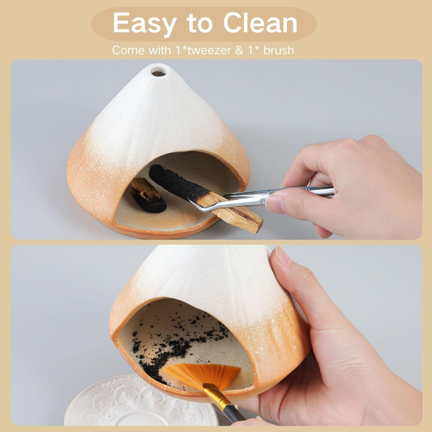 Reyife Chiminea Palo Santo Holder Sage Burner, Ceramic Incense Holder for Burning Sage Smudge Sticks and Palo Santo, Smudge Bowl for Yoga, Meditation, and Energy Cleansing (Orange)