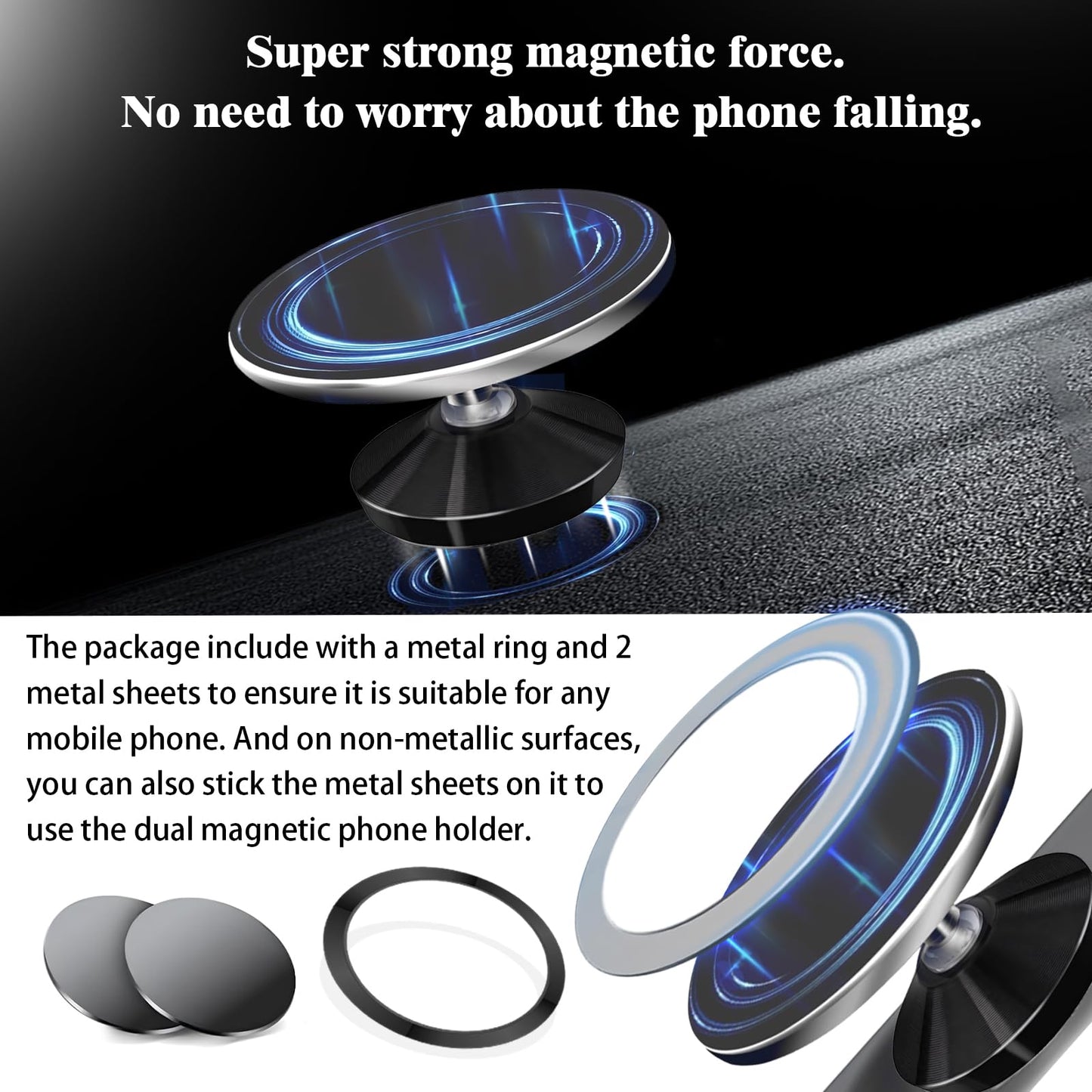 Double Sided Magnetic Phone Holder, 360° Adjustable for Gym and Golf Carts, Strong Magnet, Shoot Hands-Free Videos During Exercise, Compatible with MagSafe Cases & iPhone 17/16/15/14/13 Pro Max Plus