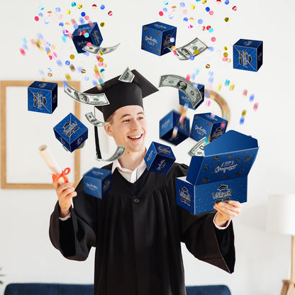 Lyforpyton 2026 Graduation Surprise Explosion Gift Box , DIY Grad Cash Folding Bouncing Gift Box , 15 Pcs Graduation Pop Out Folding Bounce Money Gift Box with Confetti , Suitable for Party Gifts for Graduates ( Blue )