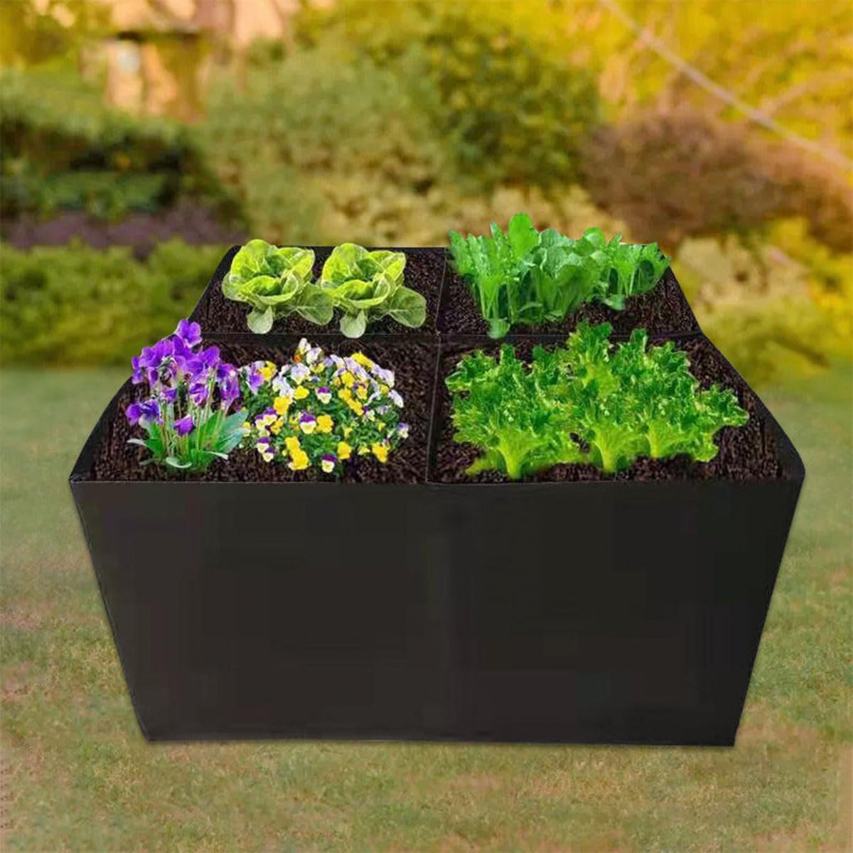 Fabric Raised Garden Bed with Dividers,Large Garden Grow Bags Rectangle Breathable Planting Containers,Suitable for Growing Flowers and Vegetables (Black 19.69 * 11.80 * 7.87 inches)