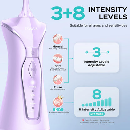 COSLUS Water Dental Flosser Pick for Teeth: 4 Modes Cordless Portable 300ML Larger Tank Water Teeth Cleaner IPX7 Waterproof Flossing Cleaning Picks for Home Travel Black C30(FC5360)