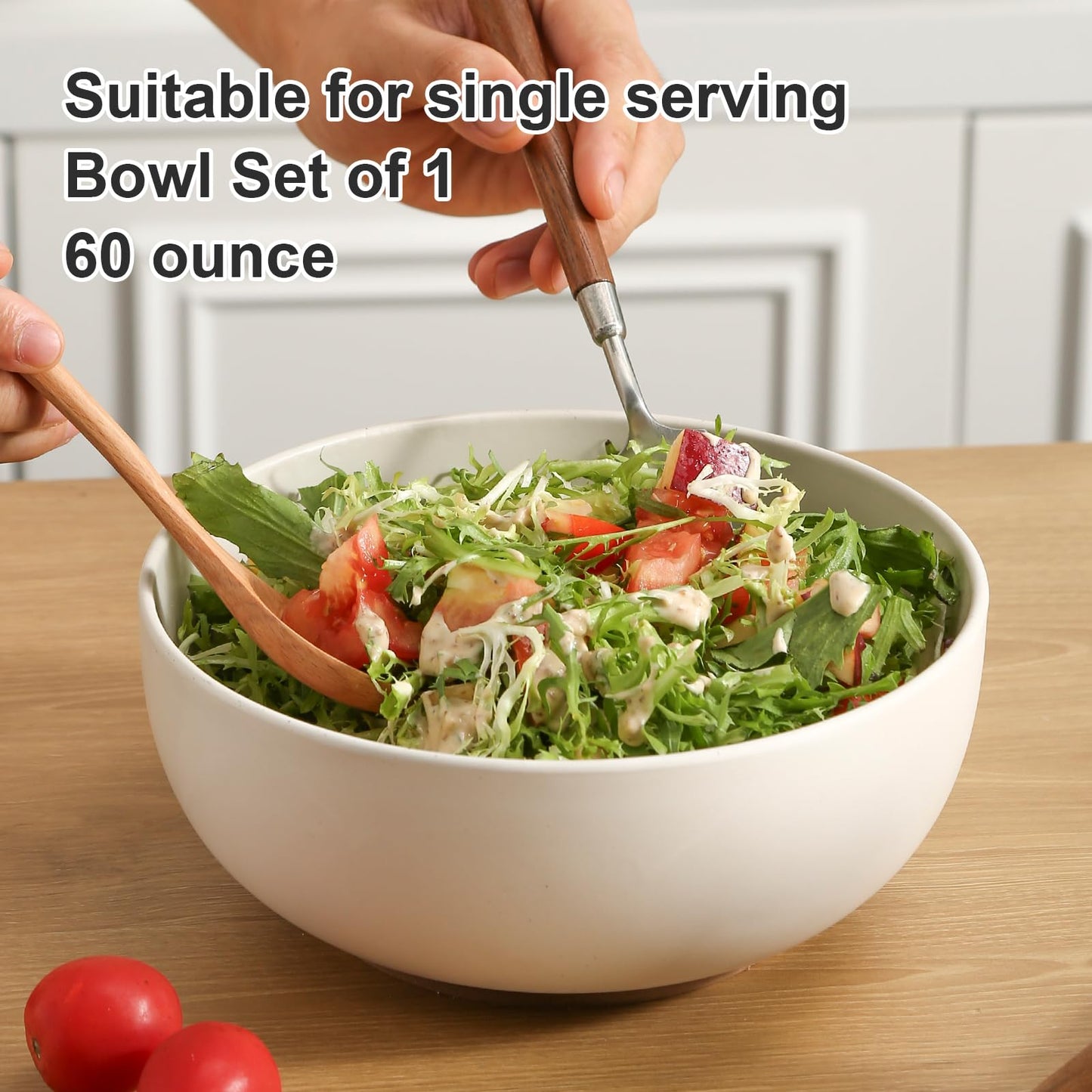 KGCCIZI Ceramic Large Salad Bowls with Garlic Grater Function. White 60 OZ Salad Serving Bowl. Deep Bowl fit for Soup, Cereal, Ramen, Pasta, Salad.