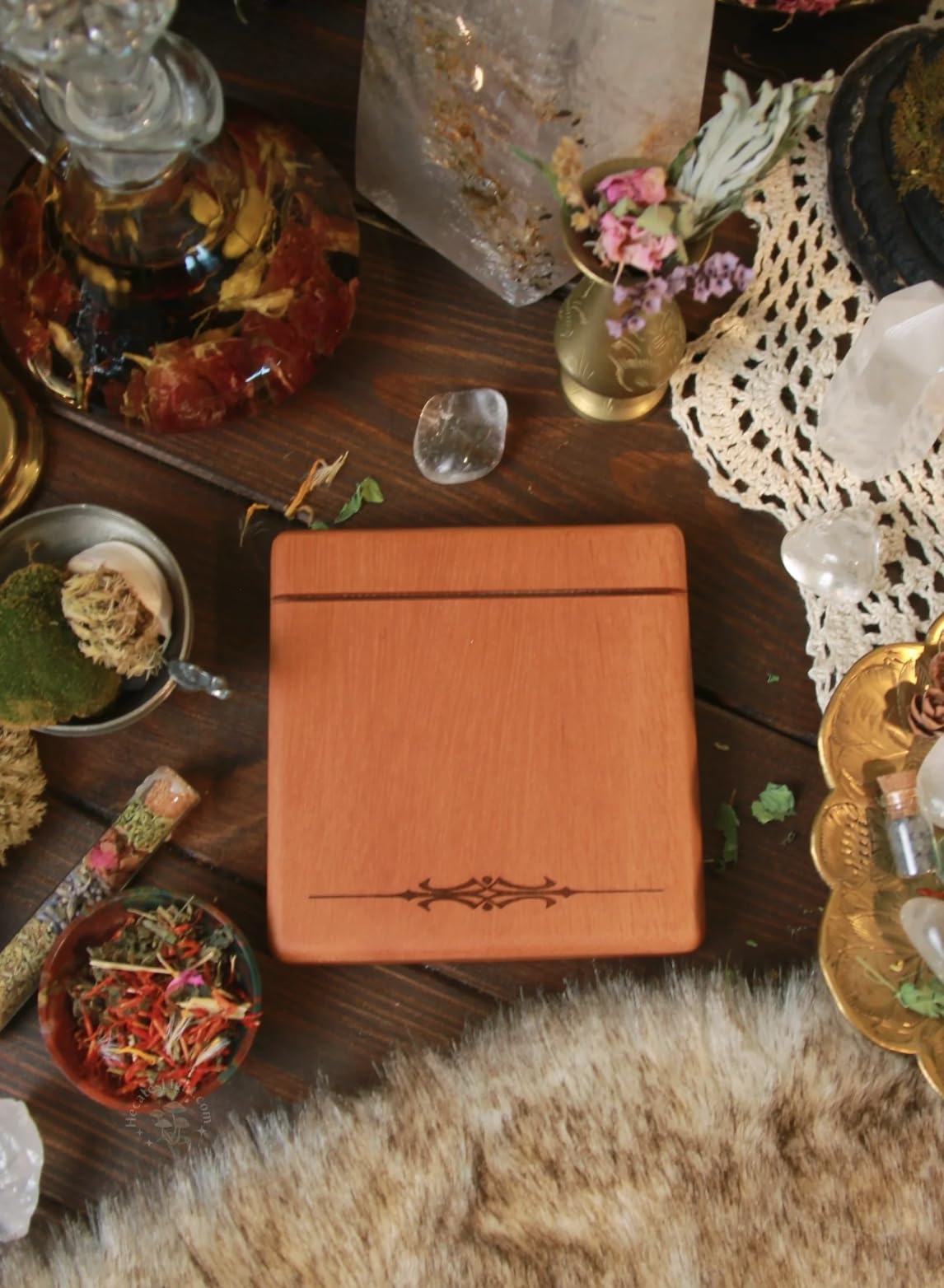 Hecate's Light Tarot Card Stand - Wooden Card Holder - Mahogany Wood Board / Altar Stand for Tarot or Oracle Cards