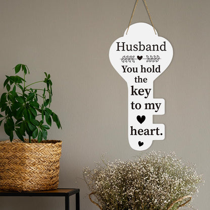 Husband Gifts Fathers Day Birthday Anniversary Valentines Decorations Gifts for Him Key Shape Hanging Wooden Sign