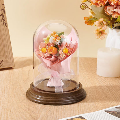 PH PandaHall 4.2" x 5.5" Glass Display Dome Cloche, Clear Bell Jar Display Case Glass Dome Tabletop Centerpiece with Solid Wood Base for DIY Snow Globes Flowers Plants Birthday Home Decor, Deep Brown