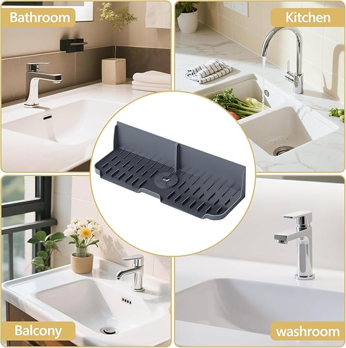Sink Splash Guard Behind Faucet, Silicone Sink Faucet Drying Mat & Dish Soap