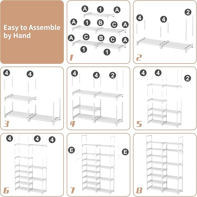 ROJASOP White Shoe Rack, Tall Metal Shoe Rack Organizer
