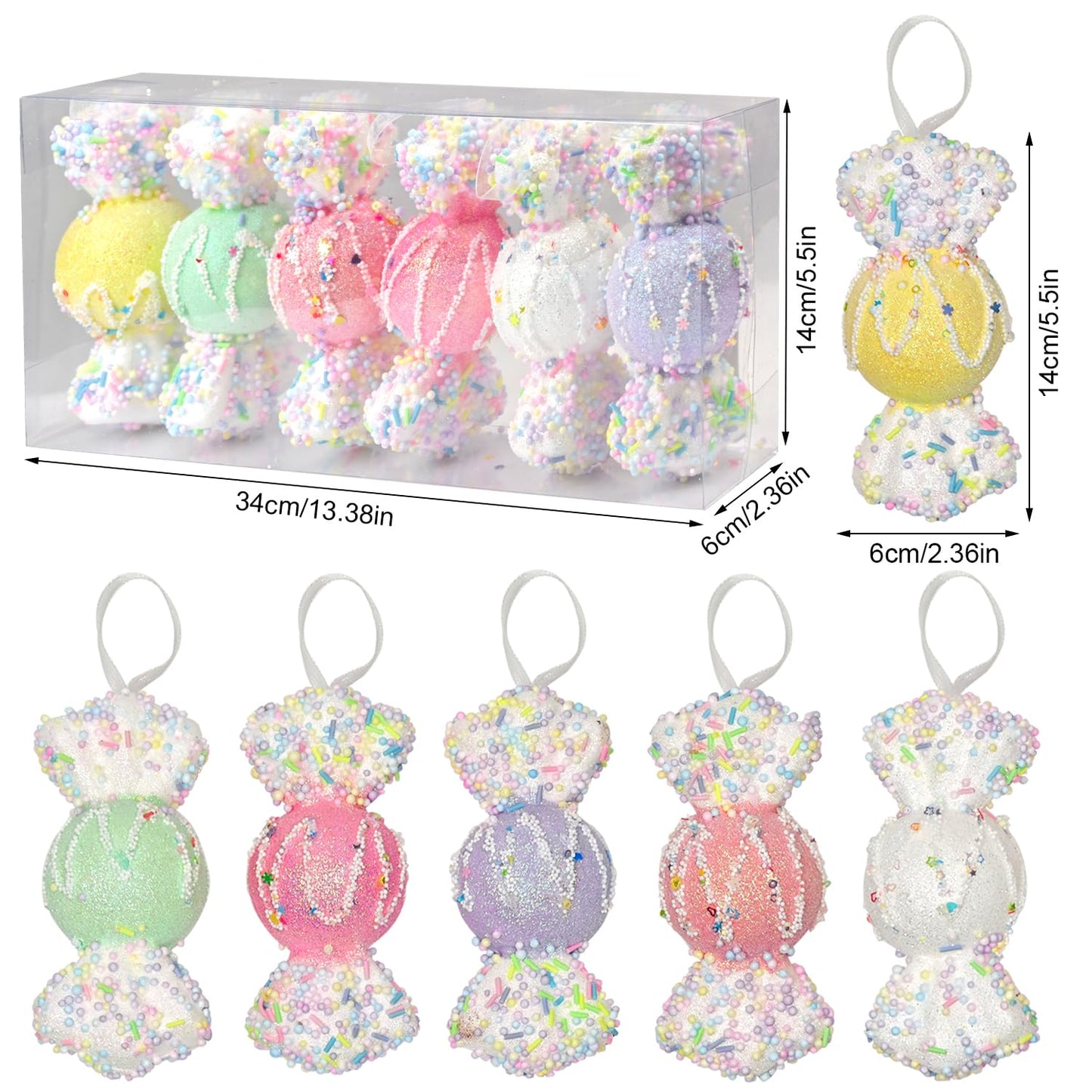 LANGXUN 6pcs Candy Land 2025 Xmas Birthday Party Wedding Suppiles Decoration, Hanging Candy Cane Christmas Tree Décor, Christmas Decorative Hanging Ornaments Crafts