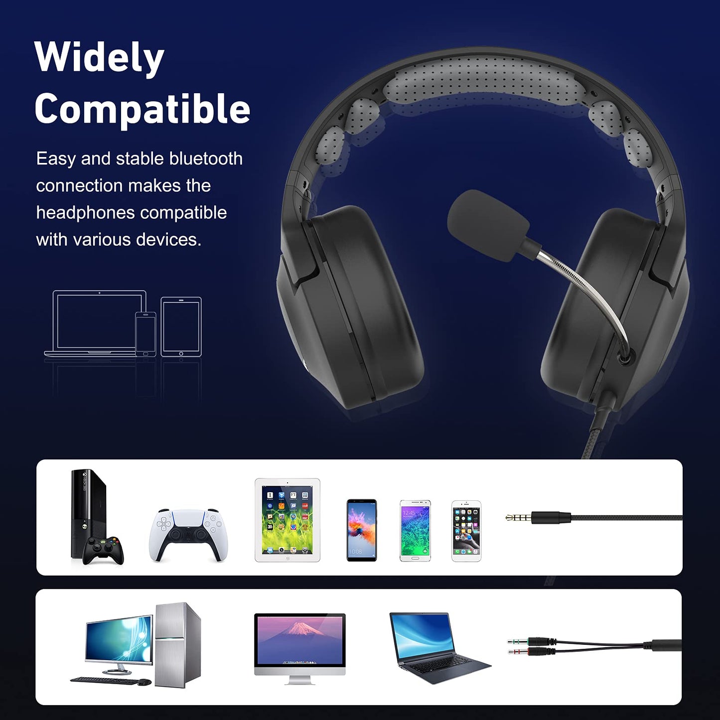 Noise Cancelling Headset, Wired Gaming Over-Ear Headset,Matte Finish Premium Stereo Headset, Noise Cancelling Headset, Over-Ear Headset with Noise-Cancelling Mic & Xbox One/PS4/PS5/PC/Nintendo Switch