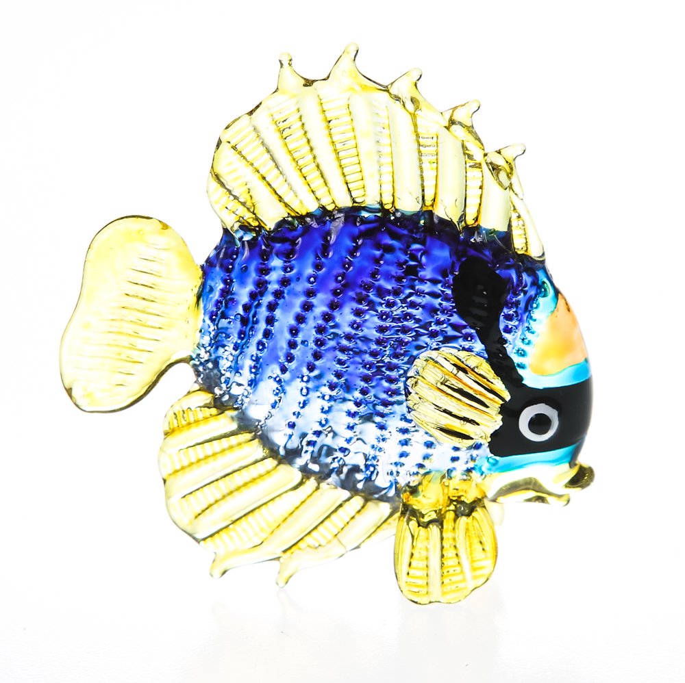 WitnyStore 2½" Blue Yellow Tang Sea Fish Artistic Blown Glass Figurine Hand-Blown Statue Tabletop Decoration Unique Collectible for Adult Collectors Handcrafted Elegant Home Room Decor