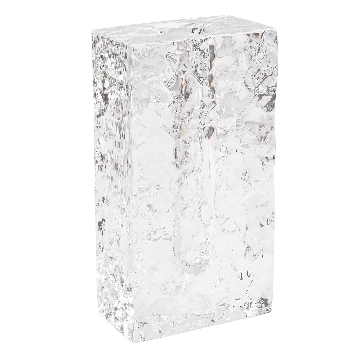 Marvala Crystal Flower Vase with Glacial Texture, Clear, Handcrafted Centerpiece for Wedding, Home Decor, Table Display