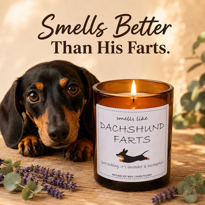 Dachshund Gifts & Decor, Weiner Dog Gifts for Women, Smells Like Dachshund Farts Candle - Lavender & Eucalyptus, Crafted by Natural Soy Wax & Natural Essential Oils