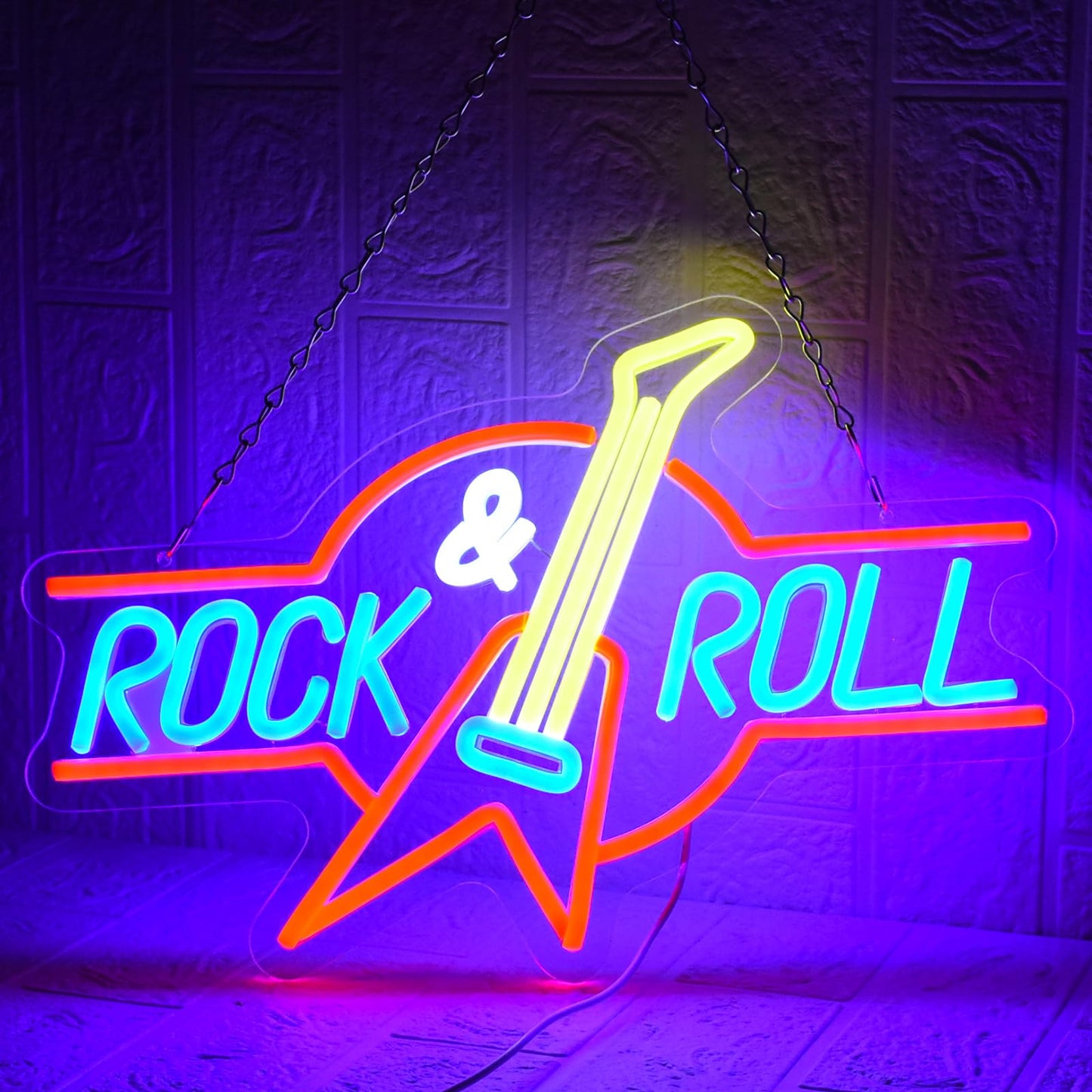 UExnkj-Y Rock Roll Neon Sign Guitar Neon Sign Led Neon Light for Wall Decor USB Powered Dimmable Music Neon Light for Bar Bedroom Music Studio Vocal Recital Concert Man Cave